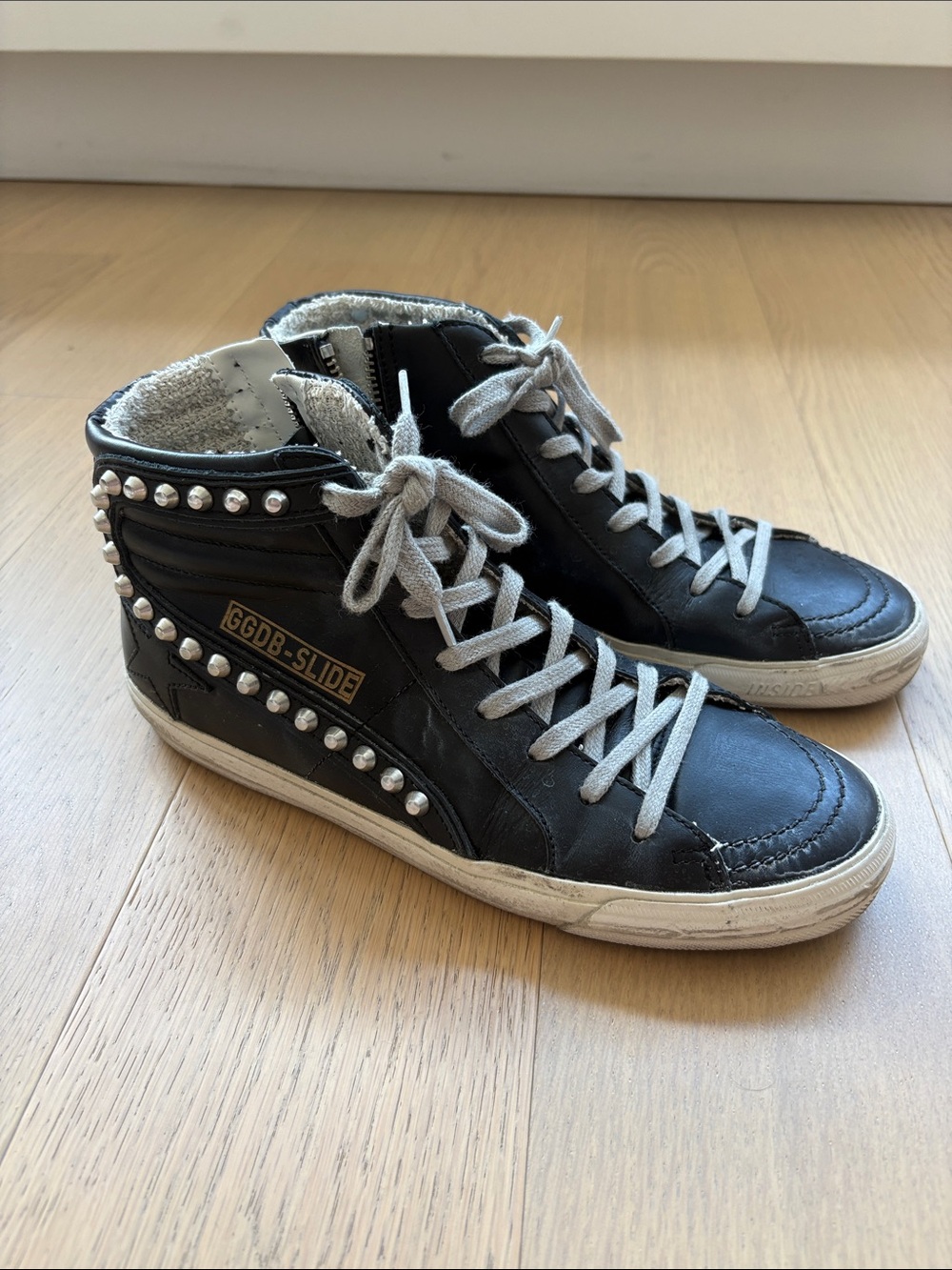 Golden Goose Slide Black Studded High-Top Sneakers
